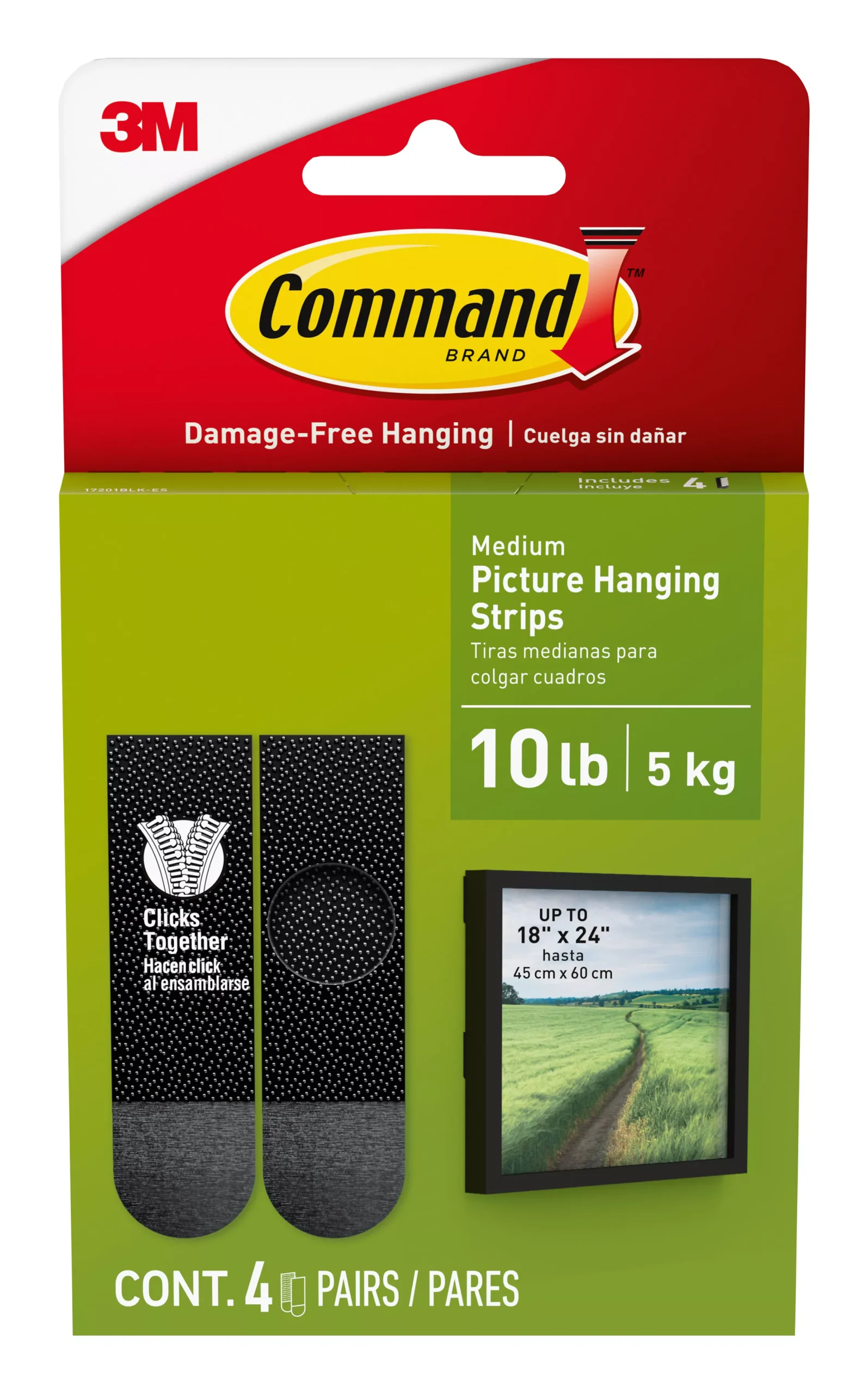 Command 10 Lb Black Picture Hanging Strips 17201BLK-ES, 4 Pairs