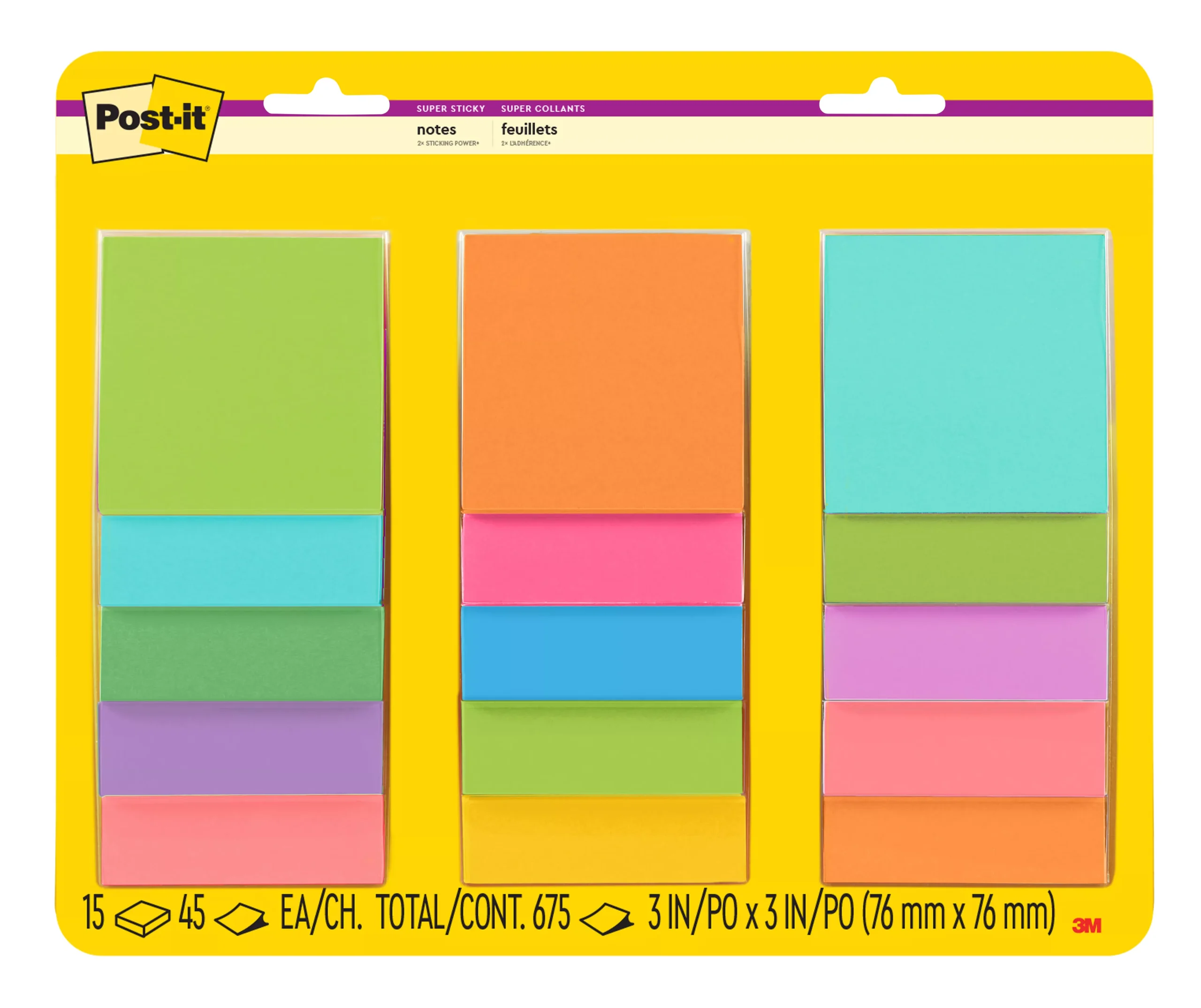 Post-it Notes 654-15SSMULTI2, 3 in x 3 in (76 mm x 76 mm), 100% PEFC, SGSCH-PEFC-COC-110078 (Case of 12) SKU 7100086887