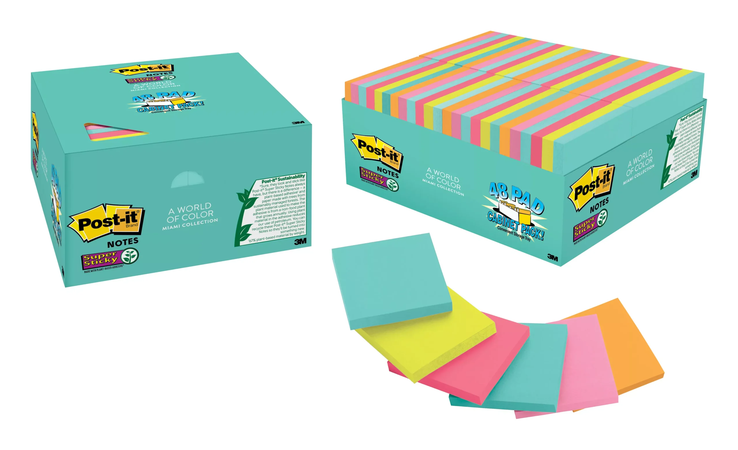 Post-it Super Sticky Notes 654-48SSMIA-CP, 3 x 3 in (76 x 76 mm), 48 PDS/PCK, 70 SHTS/PD, 100% PEFC, SGSCH-PEFC-COC-110078 (Case of 4) SKU 7100088756