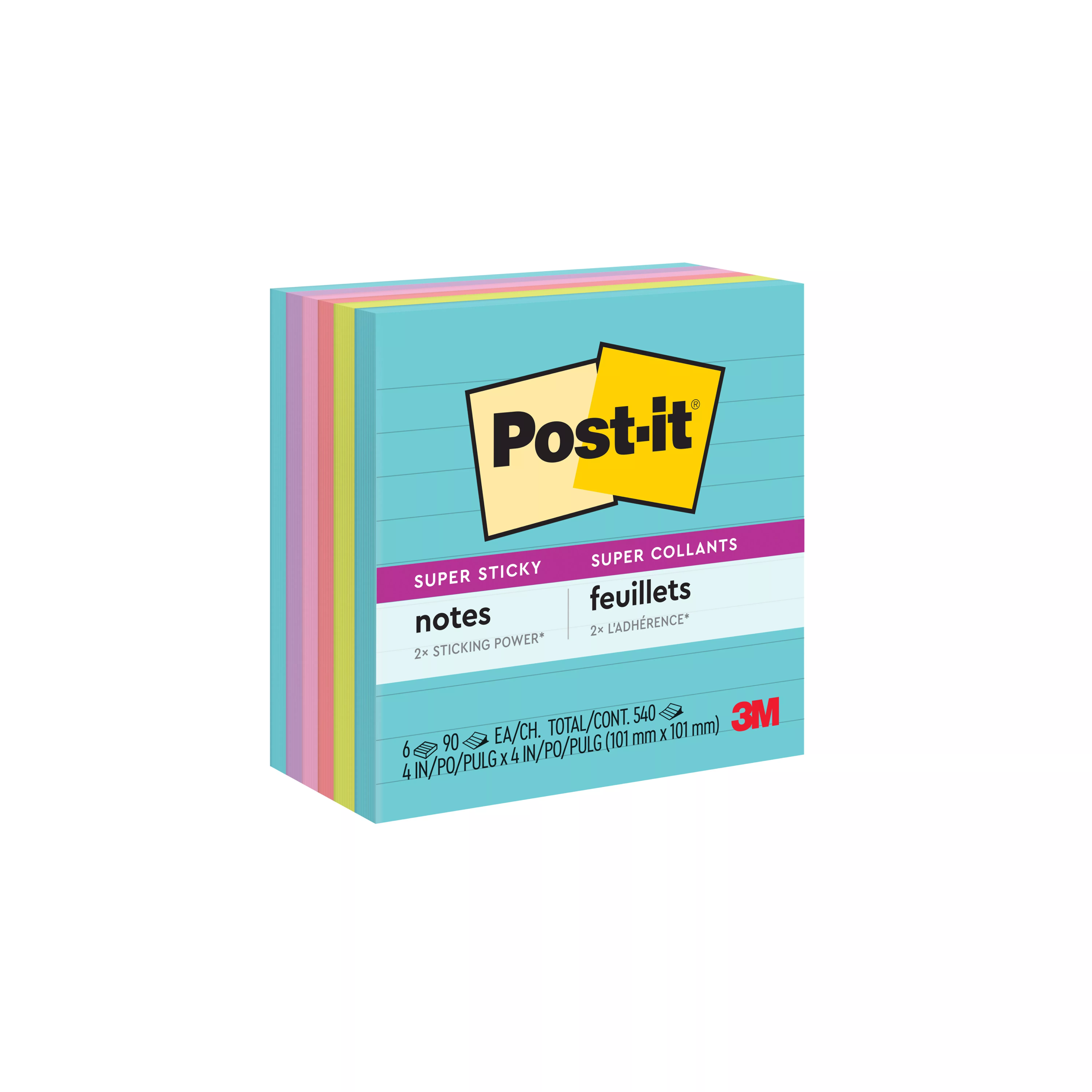 Post-it Super Sticky Notes 675-6SSMIA, Supernova, Lined, 4 in x 4 in, 6 Pads/Pk, 90 Sheets/Pad, 100% PEFC, SGSCH-PEFC-COC-110078 (Case of 12) SKU 7100088534